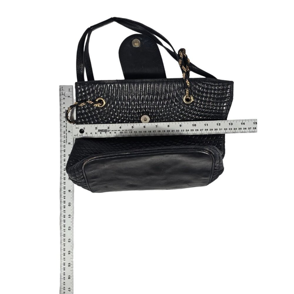 Bally Quilted Black Leather Shoulder Bag Chain Accents Leather Strap - Picture 9 of 13